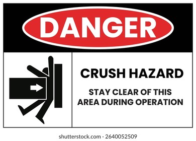 Danger Crush Hazard Sign - Stay Clear During Operation Warning	