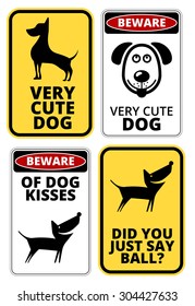 Danger Cute Dog Signs Humorous Comic Labels and Plates Collection. Vector EPS8 set