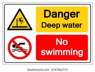Danger Deep Water No Swimming Symbol Sign, Vector Illustration, Isolate On White Background Label. EPS10