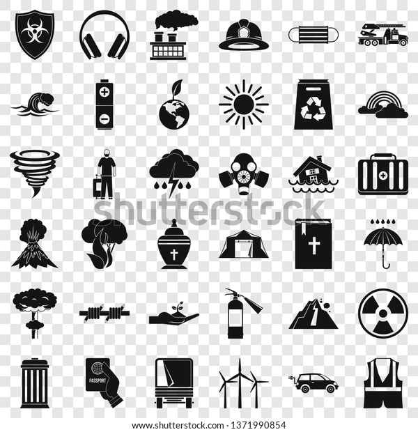 Danger disaster icons set. Simple\
style of 36 danger disaster vector icons for web for any\
design