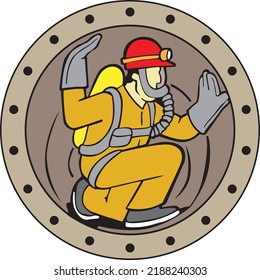 Danger Do Not Enter Confined Space Worker Cartoon Vector