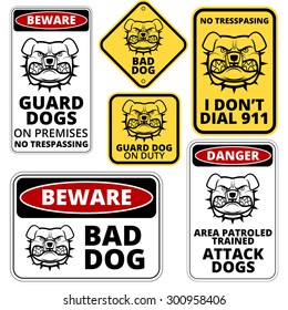 Danger Dog Signs Labels Collection. Vector EPS8 Set