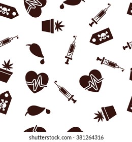 Danger Drugs Seamless vector repeatable pattern. Style is flat symbols on a white background.
