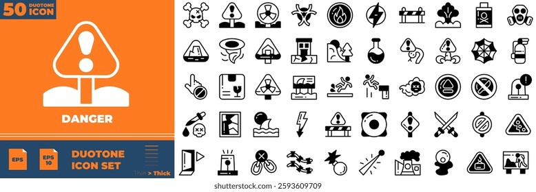 Danger Duotone Editable Icons set. Vector illustration in modern thin duotone style of danger icons: warning, alert, caution, etc