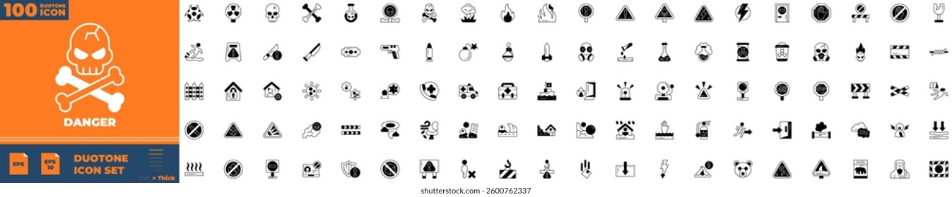 Danger Duotone Editable Icons set. Vector illustration in modern thin duotone style of danger icons: Poison, toxic, biohazard, etc