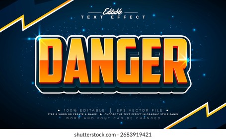 Perigo editável efeito de texto vetor estilo gráfico com sombra e plástico brilhante 3D tipografia no fundo azul. Modelo de maquete de ilustração de lettering premium e escalonável para cartão de saudação, folheto