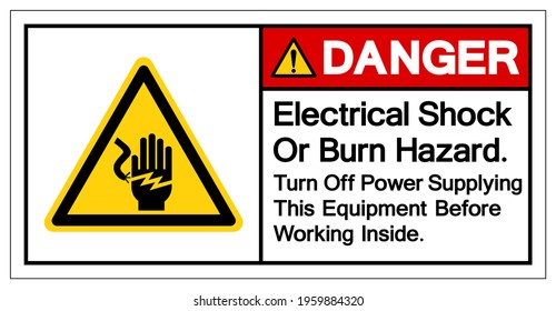 Danger Electric Shock Or Burn Hazard Symbol Sign, Vector Illustration, Isolated On White Background Label .EPS10 