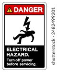 Danger Electrical Hazard Turn Off Power Before Servicing Symbol Sign, Vector Illustration, Isolated On White Background Label .EPS10
