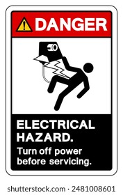 Gefahr Elektrogefahr Schalten Sie die Stromversorgung vor der Wartung Symbol Zeichen, Vektorillustration, isoliert auf weißem Hintergrund Label .EPS10