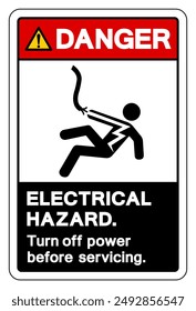 Danger Electrical Hazard Turn Off Power Before Servicing Symbol Sign, Vector Illustration, Isolated On White Background Label .EPS10