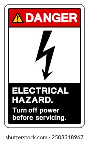 Gefahr Elektrische Gefahr Schalten Sie den Strom vor der Wartung Symbol Zeichen, Vektorgrafik einzeln auf weißem Hintergrund Label .EPS10