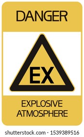 Danger. Explosive atmosphere.
Hazardous state of the environment. Flat, warning poster, yellow and black colors.