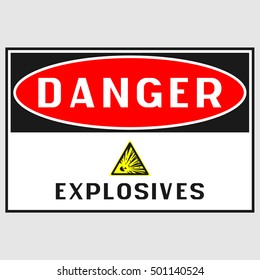 danger explosives, warning message on signboard, stress environment