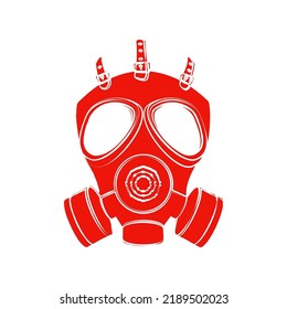 Danger face mask red icon. Gas attack, spraying dangerous chemicals. Warning.