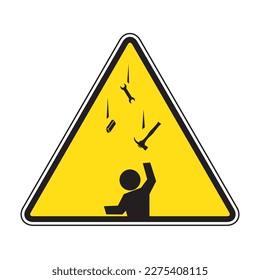 Danger Falling Objects Sign. Caution Falling Objects Illustrations  Vectors. Objects falling from heights on construction sites lead to injuries