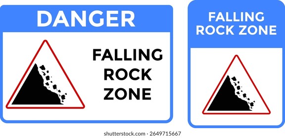 Sinal de perigo de queda de zona de rocha. Sinal de perigo. Aviso de sinalética caindo pedras. Sinais de triângulo amarelo. Sinal de estrada Cuidado deslizamento de terra
