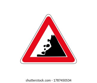 Danger Falling Rocks Traffic Sign. Road Isolated Icon. Falling Stones.