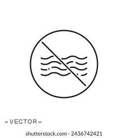 danger of fast water flow, no swimming here, no boating, thin line symbol isolated on white background, editable stroke eps 10 vector illustration 