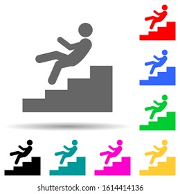 Danger, fell down multi color style icon. Simple glyph, flat vector of home hazard and safety precaution icons for ui and ux, website or mobile application