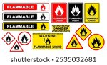 Danger Flammable Liquid Warning Sign with Blazing Fire Icon. Editable and Scalable Vector EPS File, Isolated on White Background, Easy to Print Graphic Design Element