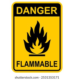 Peligro Letrero de advertencia de líquido inflamable con el icono de fuego ardiente. Archivo EPS de Vector editable y escalable, aislado sobre fondo blanco, elemento de Diseño gráfico fácil de imprimir