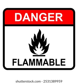 Peligro Letrero de advertencia de líquido inflamable con el icono de fuego ardiente. Archivo EPS de Vector editable y escalable, aislado sobre fondo blanco, elemento de Diseño gráfico fácil de imprimir