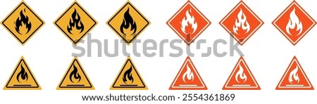Danger Flammable Liquid Warning Sign with Blazing Fire Icon Collection set. Vector illustration