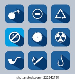 Danger flat icon set with long shadows