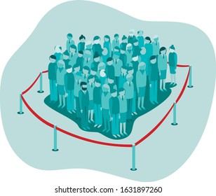 Danger of pandemia concept flat vector illustration 
Crowd of people behind the fence. COVID-19 coronavirus pandemia  concept. flat vector illustration