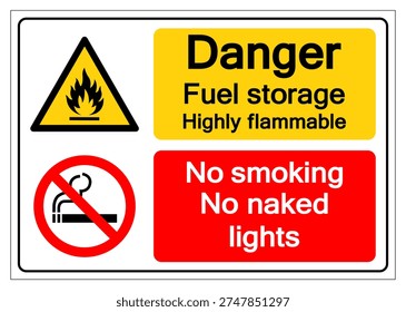 Danger Fuel Storage Highly Flammable No Smoking Or Naked Light Symbol Sign, Vector Illustration, Isolate On White Background Label.EPS10