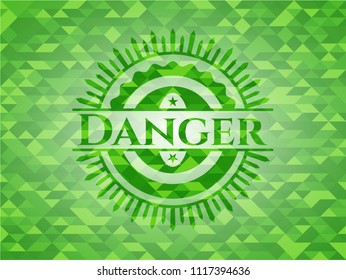 Danger green emblem with mosaic background