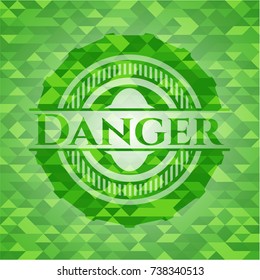 Danger green emblem with triangle mosaic background