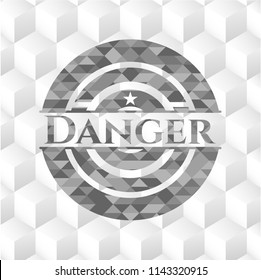 Danger grey badge with geometric cube white background
