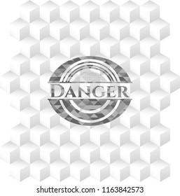 Danger grey emblem with geometric cube white background