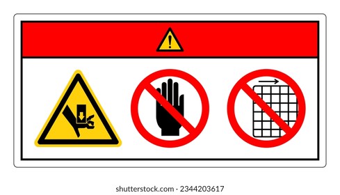 Fuerza de aplastamiento de mano de peligro desde arriba No tocar y no eliminar el símbolo de protección, Ilustración de vectores, aislar en la etiqueta de fondo blanco .EPS10