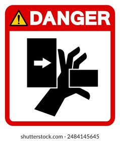 Danger Hand Stauchkraft von links Symbol Zeichen, Vektorillustration, Isolieren auf weißem Hintergrund Label .EPS10