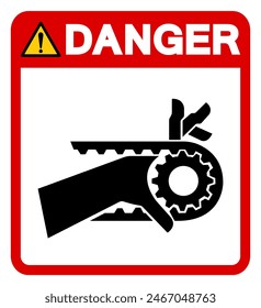 Danger Hand Entanglement Notched Belt Drive Symbol Sign, Vector Illustration, Isolate On White Background Label .EPS10