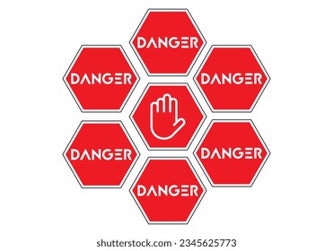 Danger Hand sign. Danger alert. Red alert sign symbol. Danger Warning sign red. Stop red sign circle Warning