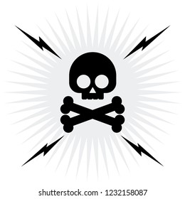 Danger, hazard sign vector illustration, flat cartoon electric shock risk zone symbol, electricity caution sticker, modern alert sign with skull and crossbones