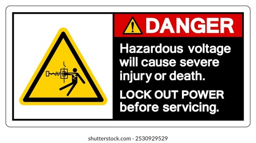 Gefahr Gefährliche Spannung wird schwere Verletzungen oder Tod verursachen Symbol-Zeichen, Vektorgrafik, Isolierung auf weißem Hintergrund Label.EPS10