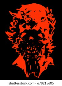 Danger head of screaming zombie character with a torn face. Dark halloween spooky character face. Vector illustration.