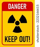 Danger High Radiation Area Keep Out Vertical or Portrait Orientation Warning Sign Symbol with an Aspect Ratio of 3:4. Vector Image.