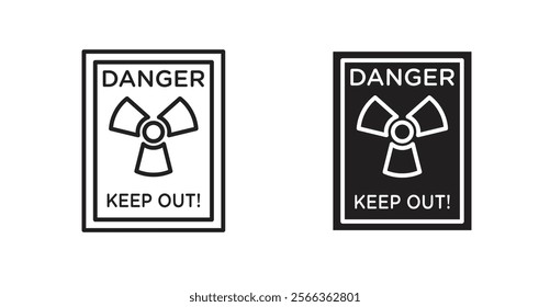 Danger high radiation area keep out signs in line stroke and flat versions