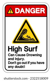 Danger High Surf Can Cause Drowning and Injury Symbol Sign, Vector Illustration, Isolate On White Background Label. EPS10