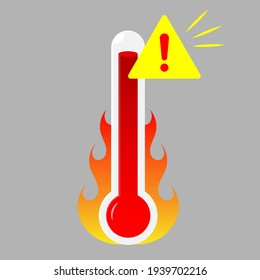 Danger High Temperature thermometer on fire Vector Illustration