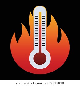Danger High Temperature thermometer on fire Vector Illustration