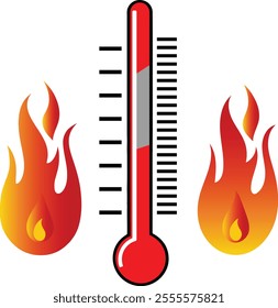 Danger High Temperature thermometer on fire Vector Illustration