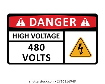 Sinal de aviso de alta tensão de perigo 480 volts etiqueta de segurança elétrica