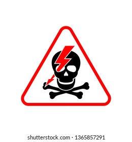 Danger high voltage - attention sign for electric switchboard and powerlines with lightning through the skull - caution signboard