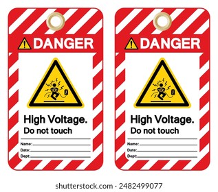 Danger High Voltage Do Not Touch Tag Label Symbol Sign, Vector Illustration, Isolate On White Background. EPS10